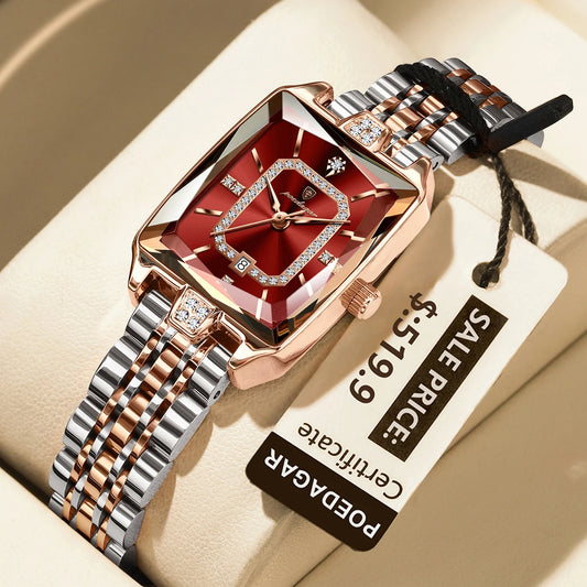 POEDAGAR Luxury Rectangle Watch For Woman Waterproof Calendar Simple Ladies Watch Fashion Stainless Steel Quartz Women's Watches