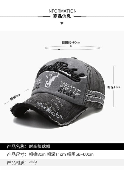 Șapcă de baseball vintage cu litere brodate, model „Bull Washed”, pălărie de soare retro pentru bărbați și femei, șapcă casual cu cozoroc în stil hip-hop