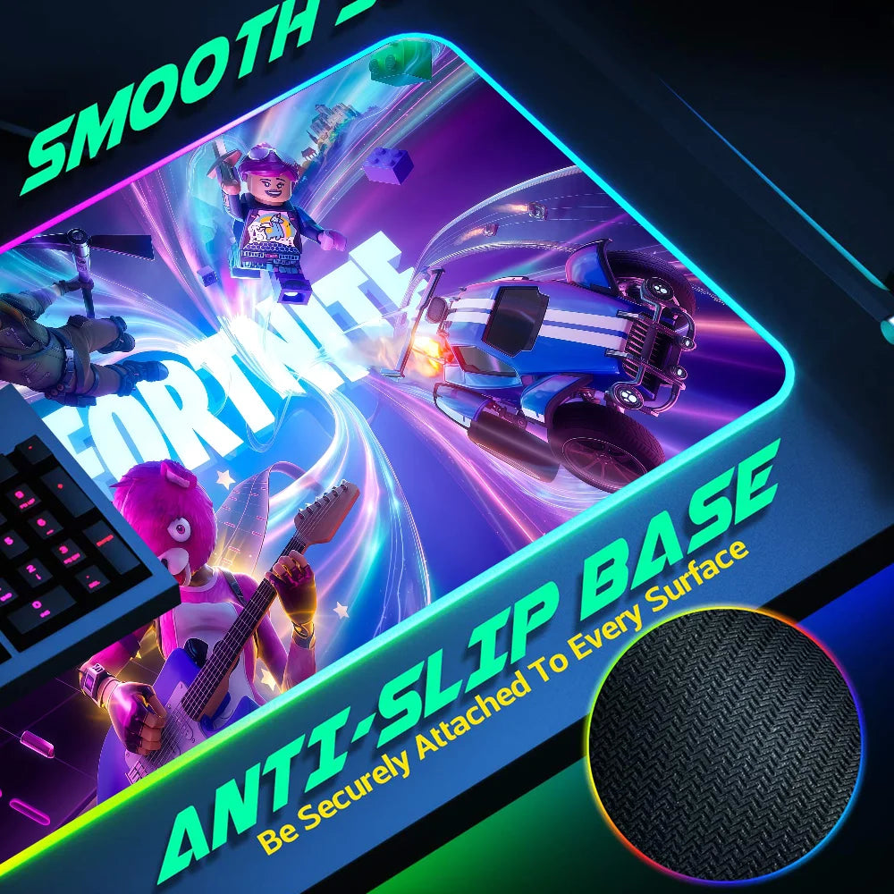 Game F-Fortnite Survival Battle Mouse Pad RGB LED Light Non-Slip Rubber Base Waterproof Office PC Home Desk Mat USB Large Game