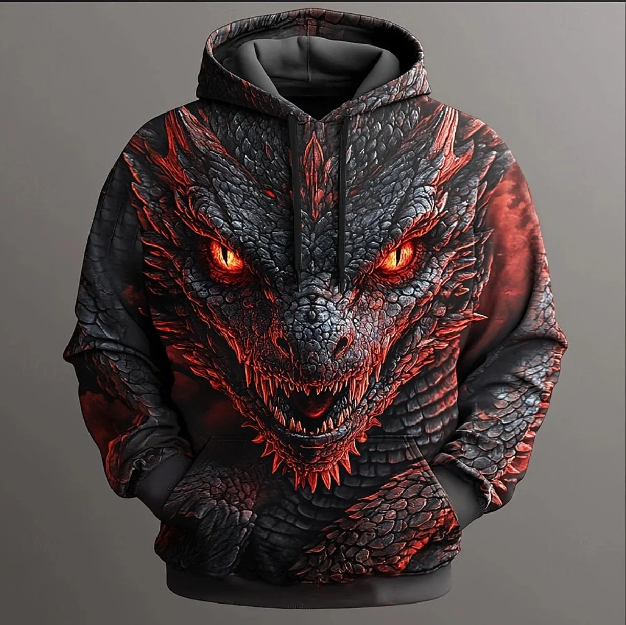 Felpe con cappuccio da uomo con motivo drago rétro, stampa 3D, design creativo, maniche lunghe, pullover casual alla moda, cool, oversize e traspirante