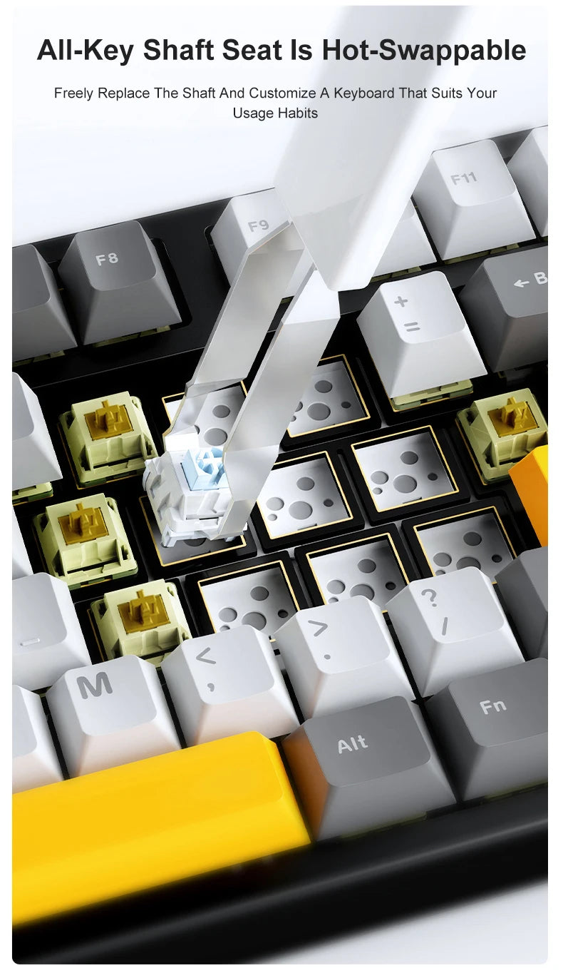 Novo teclado gaming AJAZZ AK35I V3 MAX tri-mode com fios, Bluetooth e sem fios, Gasket, hot swap completo, 104 teclas, teclado personalizado