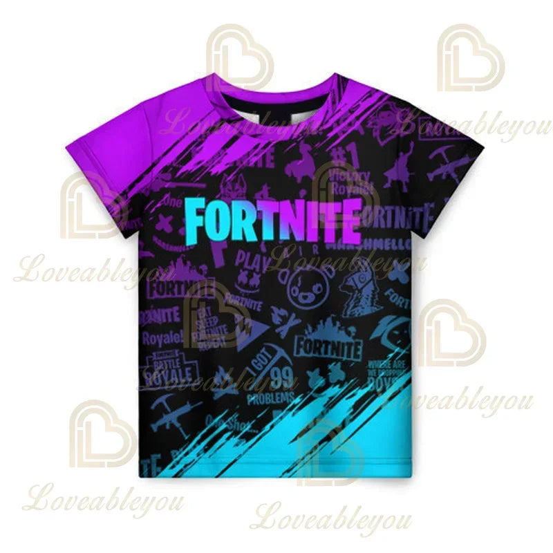Fortnites 3D-gedrucktes Kurzarm-T-Shirt mit Cartoon-Print, Battle-Royale-Gaming-Shirt für Erwachsene und Kinder, Harajuku-T-Shirt