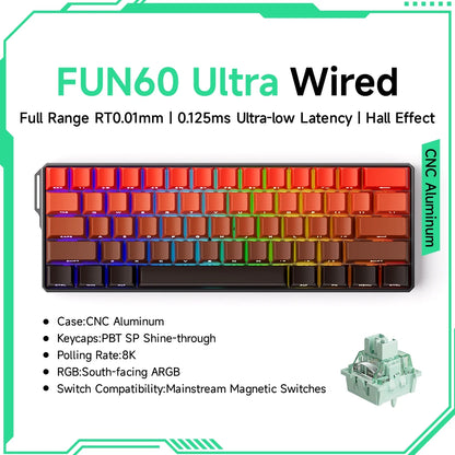 Teclado Mecânico Akko MonsGeek FUN60 com Switch Magnético, 60%, Teclado Gaming, Rapid Trigger 0.01mm, 8K, ARGB, HE/TMR, Teclado Personalizado