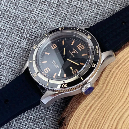 Tandorio NH35A PT5000 Mechanical Men's Watch 20BAR Waterproof Sapphire Luminous Red Black Dial Stainless Steel Bracelet New Clock