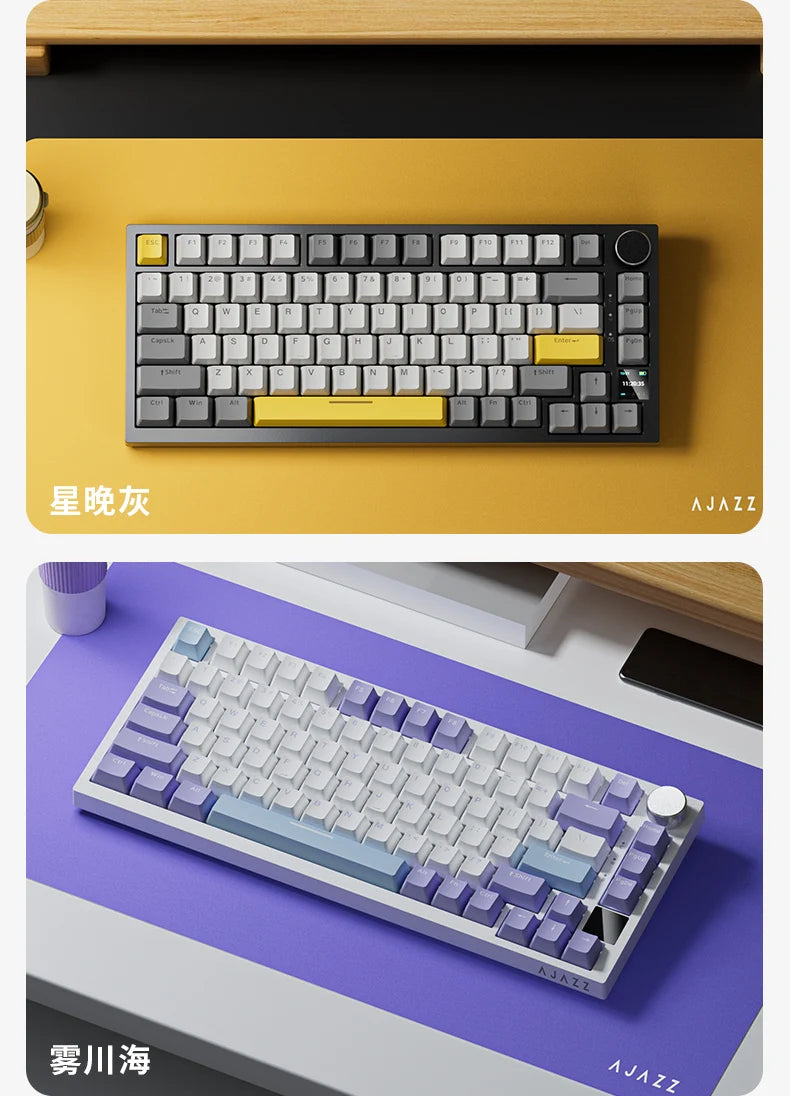 Teclado mecânico AJAZZ AK820 com layout compacto de 70%, iluminação RGB, switches hot-swappable, ligação com fios, sem fios e Bluetooth