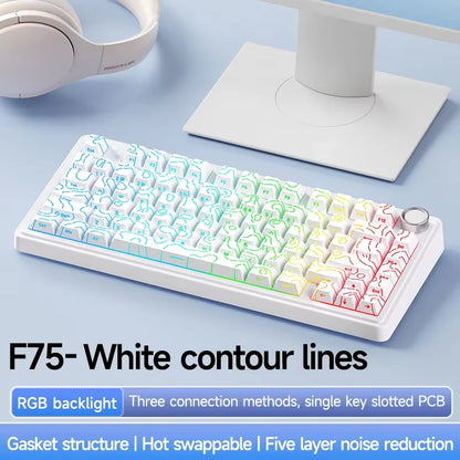 AULA F75 Pro Teclado mecánico gaming inalámbrico con montaje gasket, RGB personalizable, distribución 75% y teclas PBT con grabado lateral