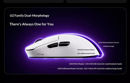 NEW ATK U2 V2 Mini Ultimate Wireless Gaming Mouse Tri-model Lightweight PAW3950 Ultra 8KHz 500mAh Custom Ergonomic E-sports Mouse