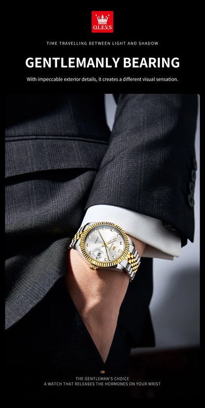 OLEVS New Automatic Watches Man Original Luxury Diamond Dial Stainless Steel Waterproof Auto Date Mechanical Watch for Men 6743