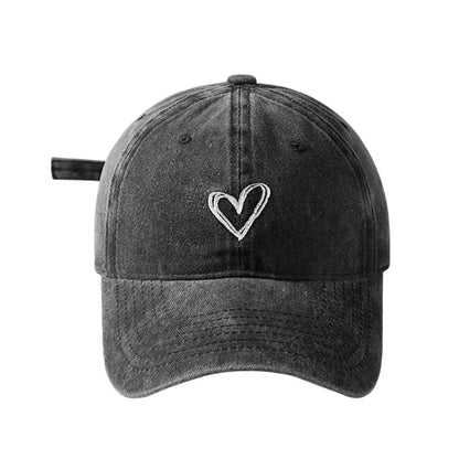 Peach Heart Embroidery Baseball Cap Washed Old Spring Summer Hat Women Men Couple Soft Top