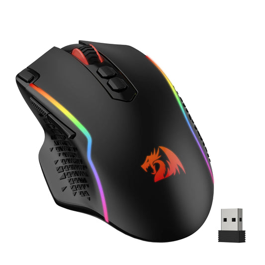 Redragon M810 Pro vezeték nélküli gaming egér, 10000 DPI vezetékes gamer egér Rapid Fire gombbal, 8 makrógombbal, fekete/fehér egér
