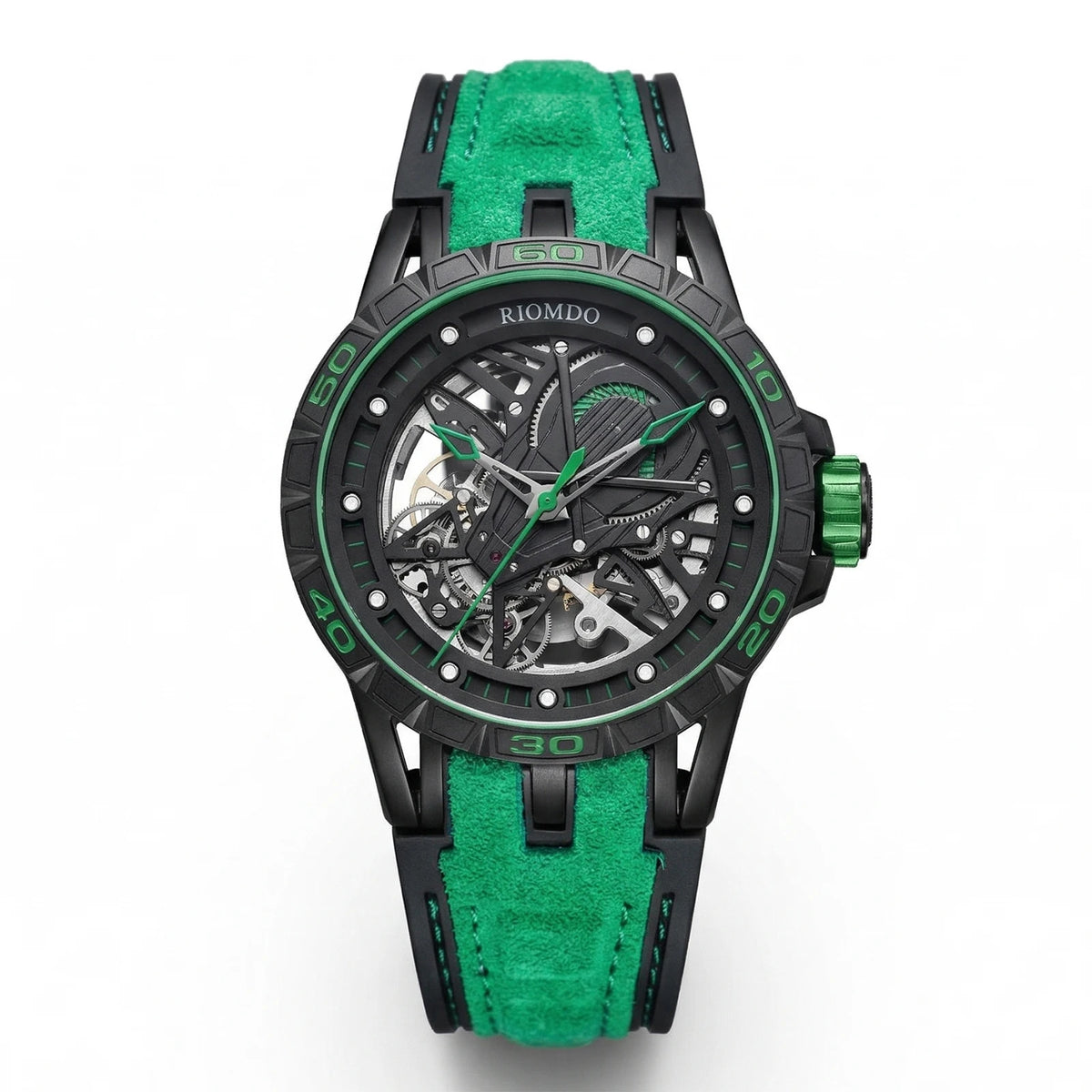 OBLVLO Men's Two Tone Big Skeleton Dial Mechanical Automatic Watch Luminous Waterproof Rubber Band Machinery Clock RD-903