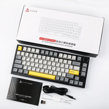 Teclado mecânico Ajazz AK820 Pro 75% com montagem gasket, Bluetooth 5.1/2.4G sem fios/com fios e ecrã TFT para Mac/Win