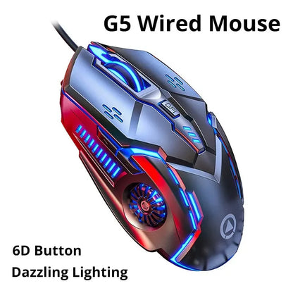 G5 Mute — przewodowa mysz gamingowa z sześcioma przyciskami, podświetleniem, do e-sportu, akcesorium komputerowe do laptopa i komputera stacjonarnego