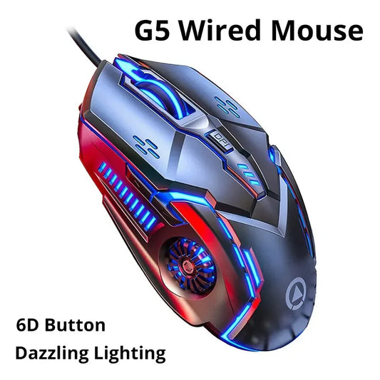 G5 Wired Gaming Mouse with 6 Programmable Buttons, Silent Click, RGB Lighting, 3200 DPI USB Gaming Mouse for Laptop & Desktop