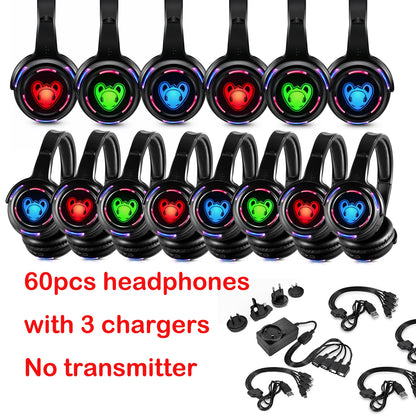 Cuffie wireless Silent Disco RF LED DJ Party 863–865MHz/915MHz con illuminazione LED a 3 canali e batteria da 10H