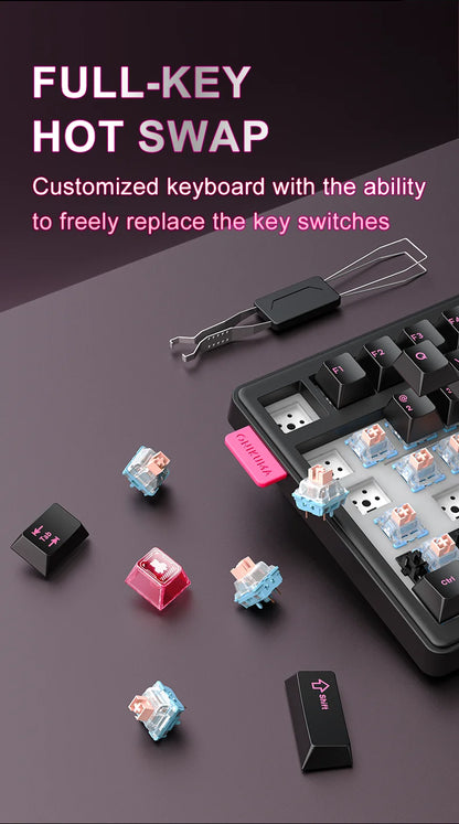 Onikuma 2025 New Mt706 RGB Gaming Mechanical Keyboard 2.4g/ Wired/Bt, 81-Key PBT RGB Gaming Keyboard