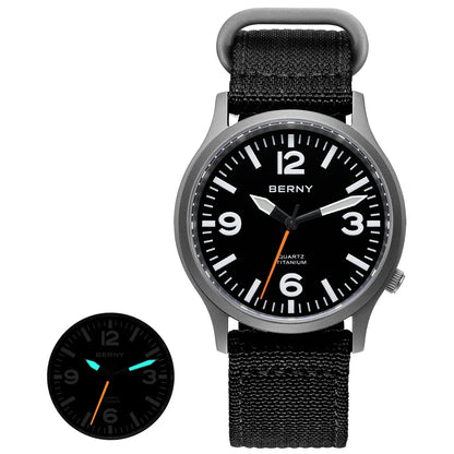 BERNY Full Titanium Watches for Men Super Luminous Sapphire Sports Field Quartz Men's Watch VH31 Wristwatch 5ATM Easy Read