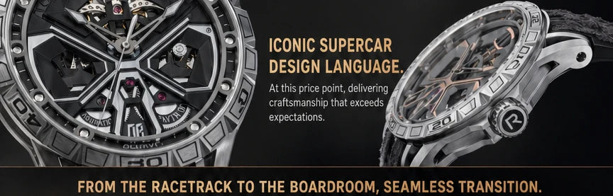 OBLVLO Men's Luxury Machinery Skeleton Mechanical Automatic Watches Analog Big Dial Blue Rubber Band Military Watch RD-909