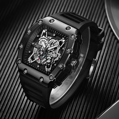 Herren-Armbanduhr mit großem Zifferblatt, Quarzwerk, wasserdicht, sportlich, eckig und leuchtend