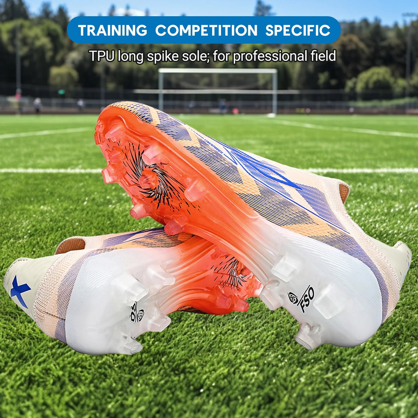 Classic AG/FG Football Shoes with TPU Wear-Resistant Long Studs, PU Mixed Fabric Upper, Non-Slip and Comfortable for Kids' Outdoor Football