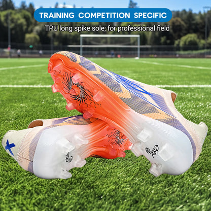 Classic AG/FG Football Shoes with TPU Wear-Resistant Long Studs, PU Mixed Fabric Upper, Non-Slip and Comfortable for Kids' Outdoor Football