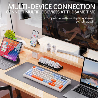 M96 Bluetooth Keyboard Wireless FREEWOLF Screen Gaming Keyboard, Electronic Screen, Multi-Device Connection, Ergonomics Gaming