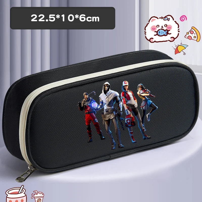 Fortnite Pencil Case Cartoon Character Print Pencil Pouch Canvas Stationery Bag Fashion Student Stationery Box Birthday Gifts