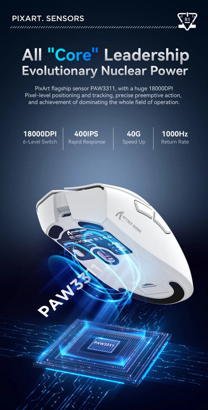 Attack Shark R1 Wireless Mouse Bluetooth Gaming Mouse, Viral Mouse Reviewed by Influencers PAW3311 Sensor, 1000Hz Return-rate