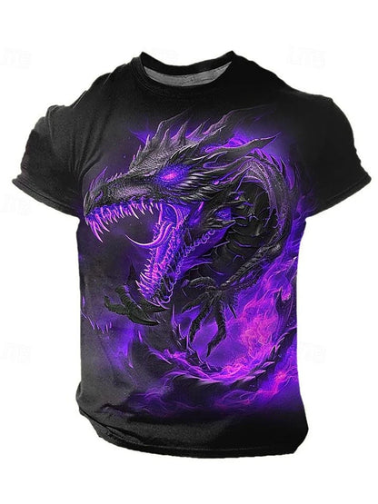 2024 zomer streetstyle heren-T-shirt, urban everyday casual top met korte mouwen, 3D-drakenprint, outdoor heren-T-shirt