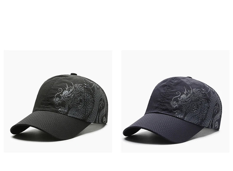 Hat, Chinese Style Printing Dragon Baseball Cap, Polyester Outdoor Quick Drying Hat, Sun Protection Hat, Cap, Cap, Both Men And