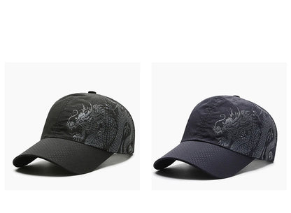 Hat, Chinese Style Printing Dragon Baseball Cap, Polyester Outdoor Quick Drying Hat, Sun Protection Hat, Cap, Cap, Both Men And