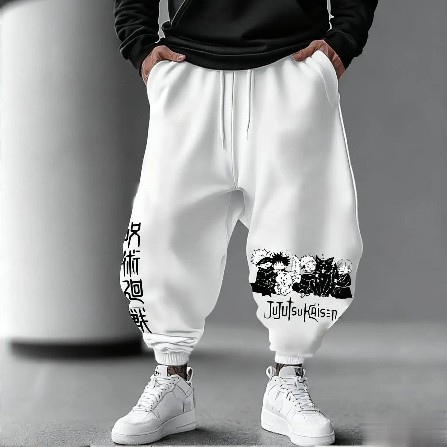 Calças de fato de treino largas para homem Jujutsu Kaisen, estilo casual, com estampado de anime japonês, streetwear gráfico, calças hip hop, roupa Y2K