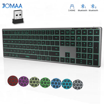 Backlight Bluetooth Keyboard Multi-Device Full Size Wireless Keyboard with Number Pad, Rechargeable Slim Multimedia Keyboard