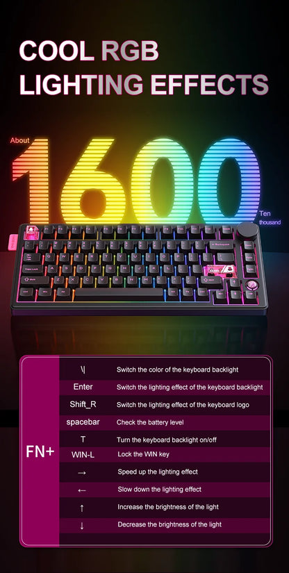 Onikuma 2025 New Mt706 RGB Gaming Mechanical Keyboard 2.4g/ Wired/Bt, 81-Key PBT RGB Gaming Keyboard