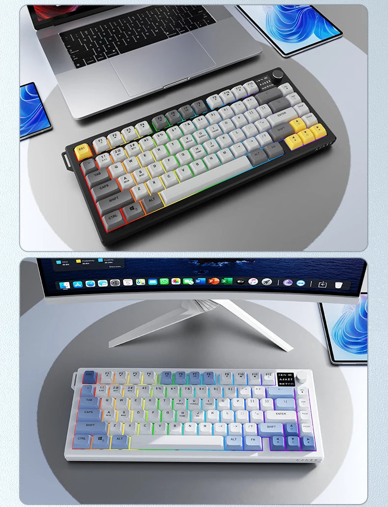 Teclado AJAZZ AF82 Office Low Profile RGB com fios/sem fios para gaming, layout 75%, 82 teclas, bateria de 4000mAh para Win/Mac