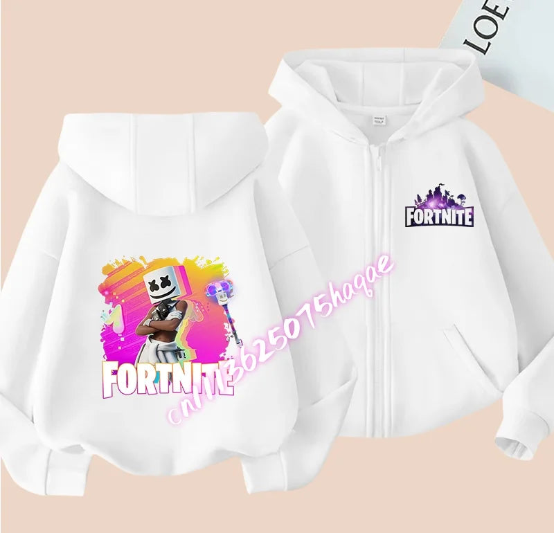Kinder-Outdoorjacke Cartoon FORTNITED für Mädchen und Jungen, Sweatshirt-Mantel, hochwertige dünne Windjacke, Herbst-Zip-Jacke, Oberteil