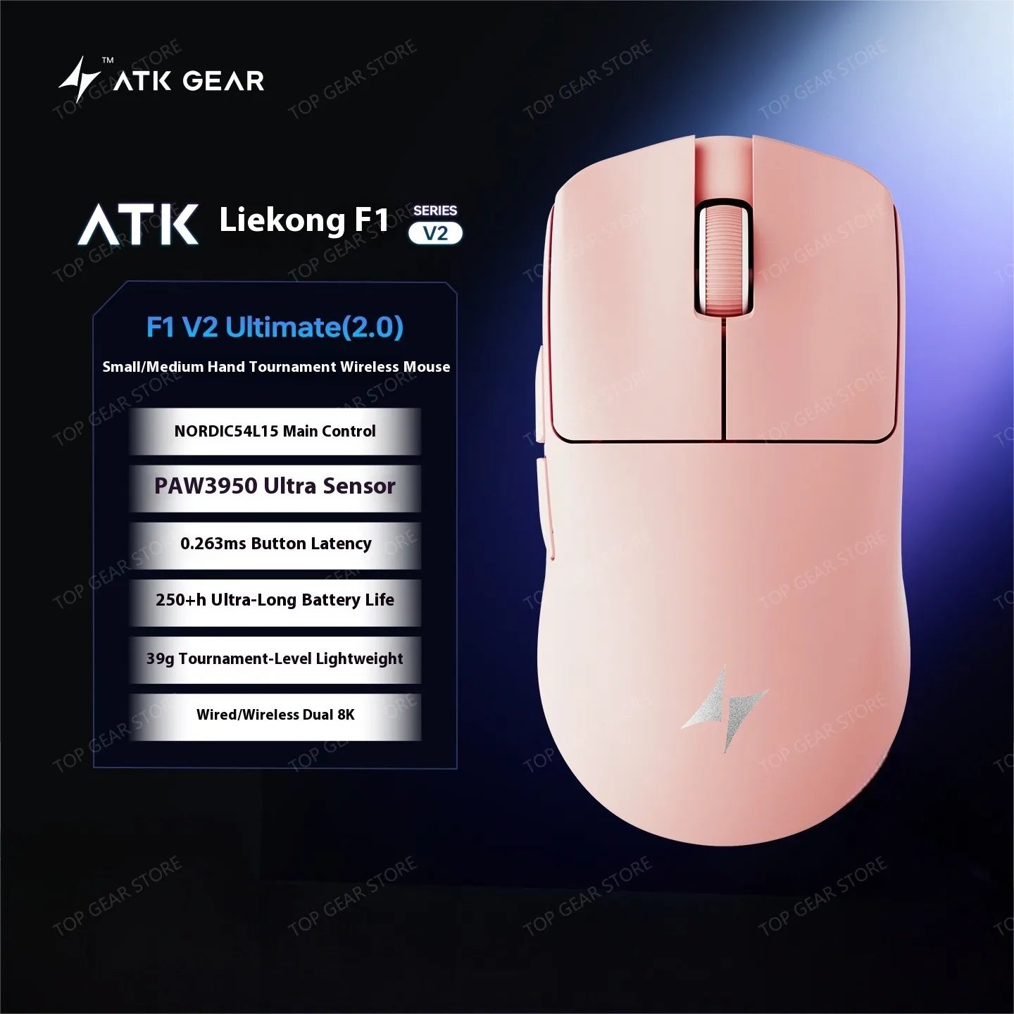 Mouse da gaming ATK F1 V2 Ultra MAX wireless tri-mode PAW3950 doppio 8k leggero ergonomico per esport, accessorio PC personalizzato