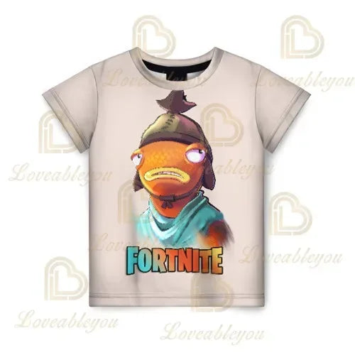 Fortnites 3D-gedrucktes Kurzarm-T-Shirt mit Cartoon-Print, Battle-Royale-Gaming-Shirt für Erwachsene und Kinder, Harajuku-T-Shirt