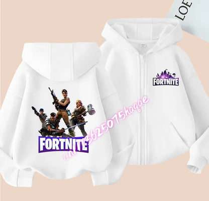 Kinder-Outdoorjacke Cartoon FORTNITED für Mädchen und Jungen, Sweatshirt-Mantel, hochwertige dünne Windjacke, Herbst-Zip-Jacke, Oberteil
