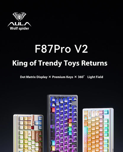 Teclado mecánico AULA F87 Pro V2 inalámbrico de 3 modos, batería de larga duración de 12000mAh, hot-swap, RGB Customi, teclado e-sports para gaming en PC