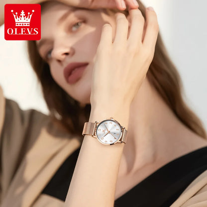 OLEVS New Woman Watch Luxury Brand Quartz Watch Elegant Rose Gold Digital Waterproof Watches Simple Bracelet Women's Watch 5653