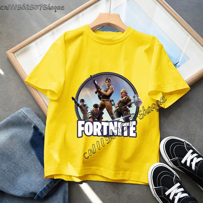 Summer Game Fortnited T-shirt Bottle Royale Birthday Tops Party Wear Boys Tee Fortnight Short Sleeve Cotton Kids Clothes