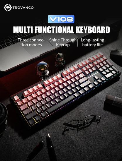 V108 Pro Bluetooth Keyboard Office Low Noise 2.4G Wired & Wireless Full Layout with RGB Backlit Membrane