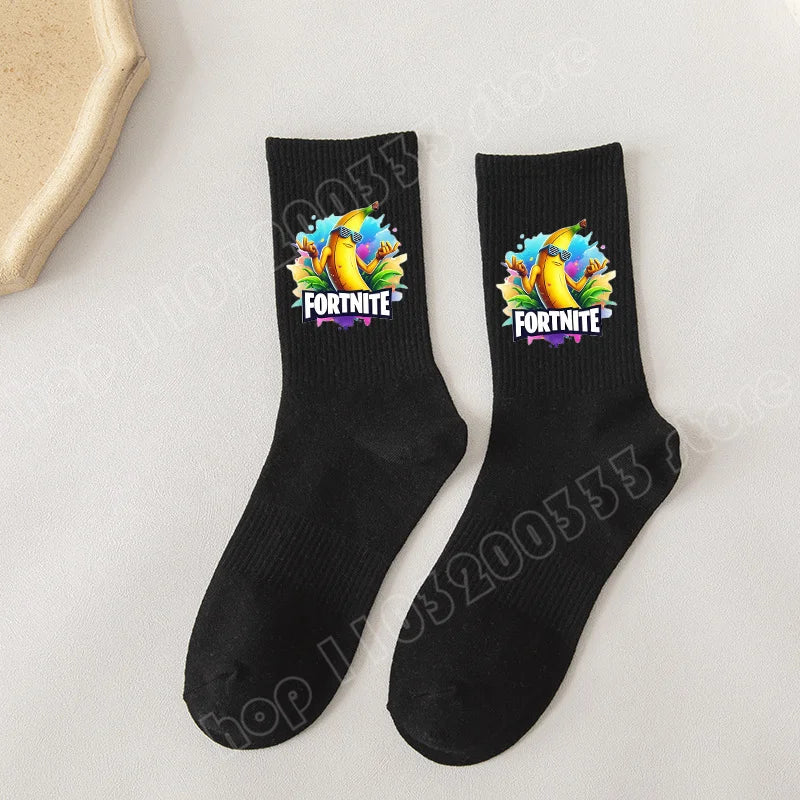 Fortnite-Socken mit Cartoon-Spielcharakter, lange Socken für Kinder und Schüler, einfarbige Baumwollsocken für Frühling und Herbst, Geburtstagsgeschenk