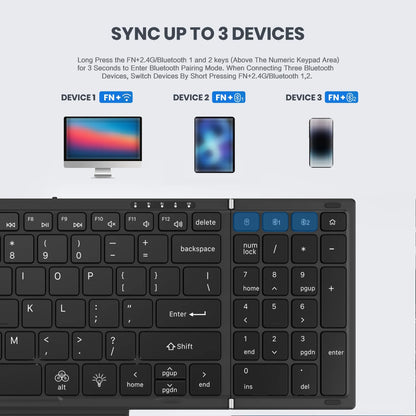 Portable Bluetooth Dual Mode Wireless Touchpad Keyboard with RGB Backlit, 98 Keys Foldable Office Keyboard for PC/Laptop/Mac-Black