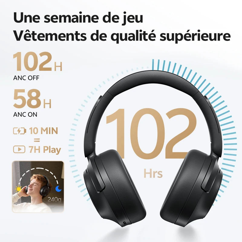 Cuffie over-ear QCY H3S ANC Bluetooth 6.0 – Hi-Res LDAC Spatial Audio, cancellazione adattiva del rumore -56dB, headset wireless