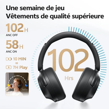 Cuffie over-ear QCY H3S ANC Bluetooth 6.0 – Hi-Res LDAC Spatial Audio, cancellazione adattiva del rumore -56dB, headset wireless