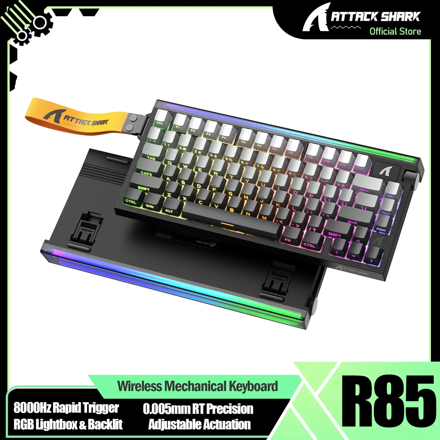 Teclado Gaming ATTACK SHARK R85 HE 8000Hz RGB Rapid Trigger, Precisão RT de 0.005mm, Teclado Gaming com Fios, Switch Magnético Hall Effect