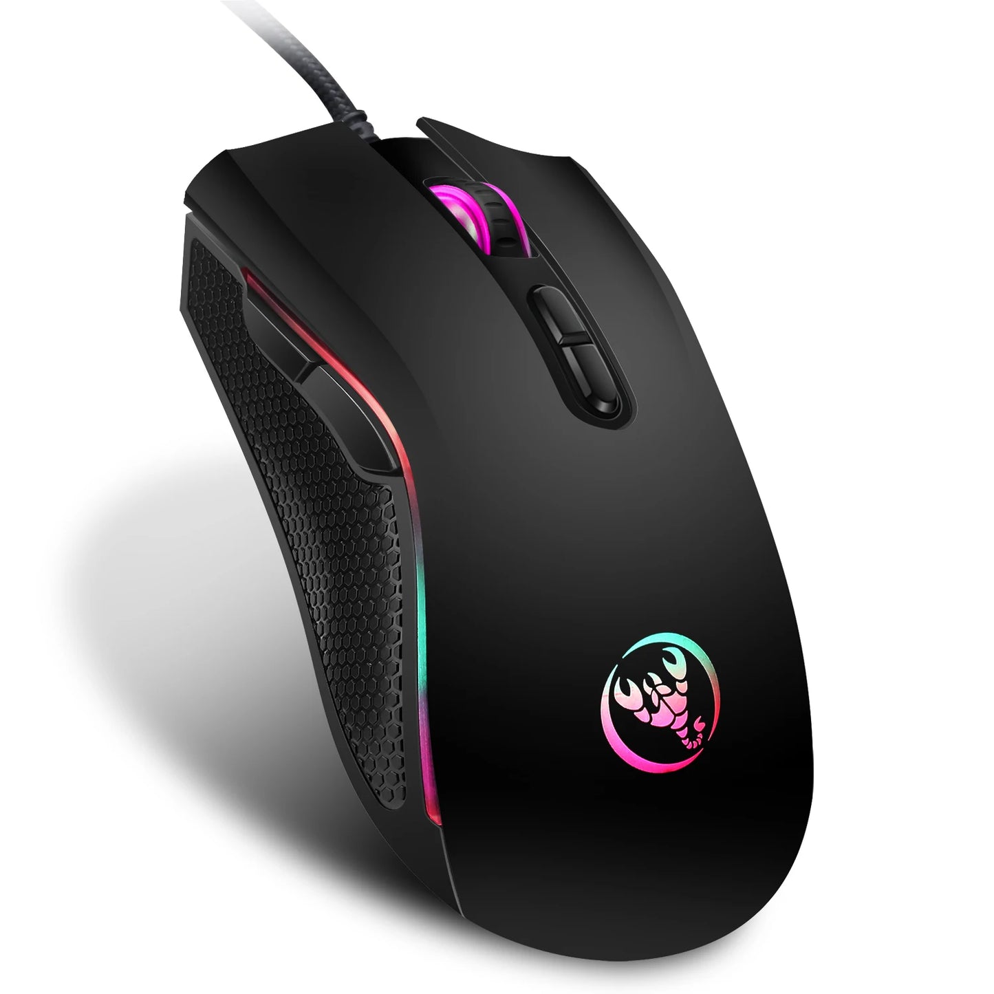 Scelta popolare HXSJ A869 mouse da gaming cablato ottico ergonomico RGB in ABS con regolazione della risoluzione a 4 livelli per laptop e PC