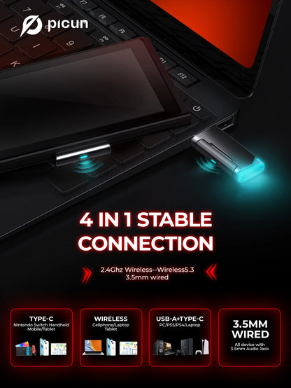 Cuffie da gaming wireless Picun G2 Bluetooth 5.3 – audio surround 7.1, microfono ENC, batteria 100H, cuffie a bassa latenza per PC, PS5, PS4, Switch e dispositivi mobili